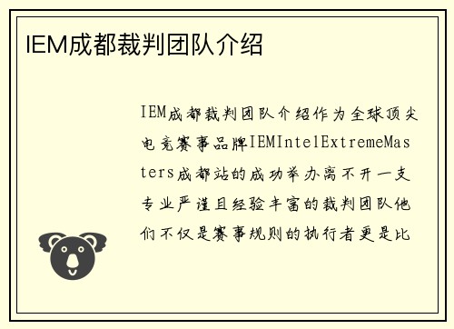 IEM成都裁判团队介绍