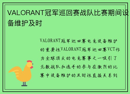 VALORANT冠军巡回赛战队比赛期间设备维护及时
