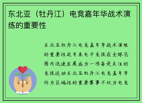 东北亚（牡丹江）电竞嘉年华战术演练的重要性